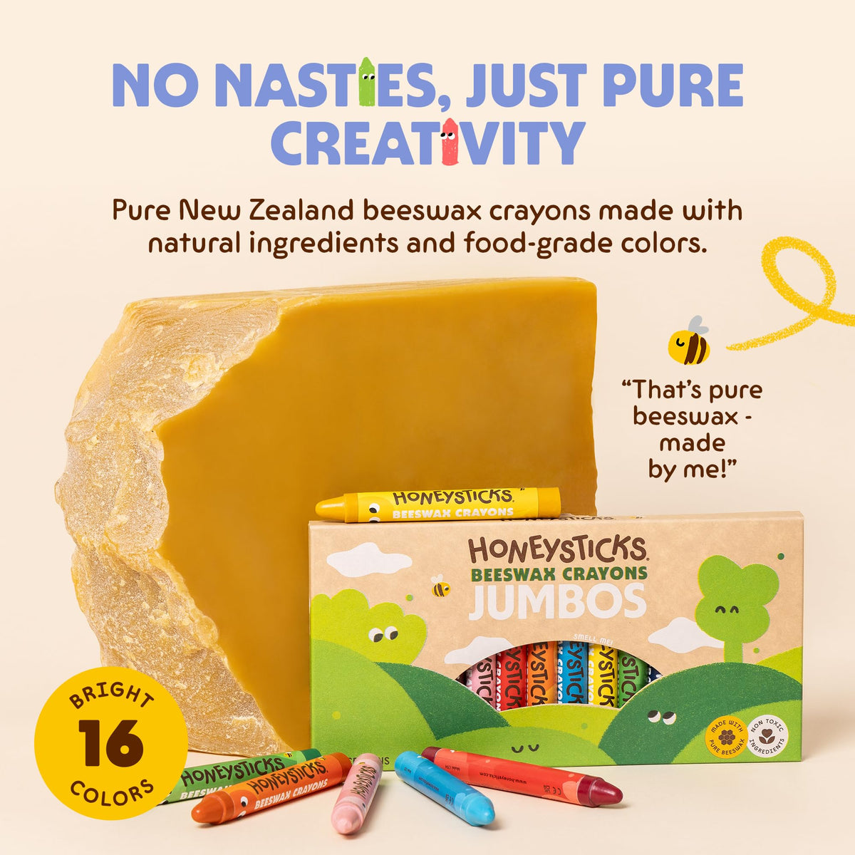 Honeysticks Jumbo Crayons Easy Hold supports small hands while coloring.