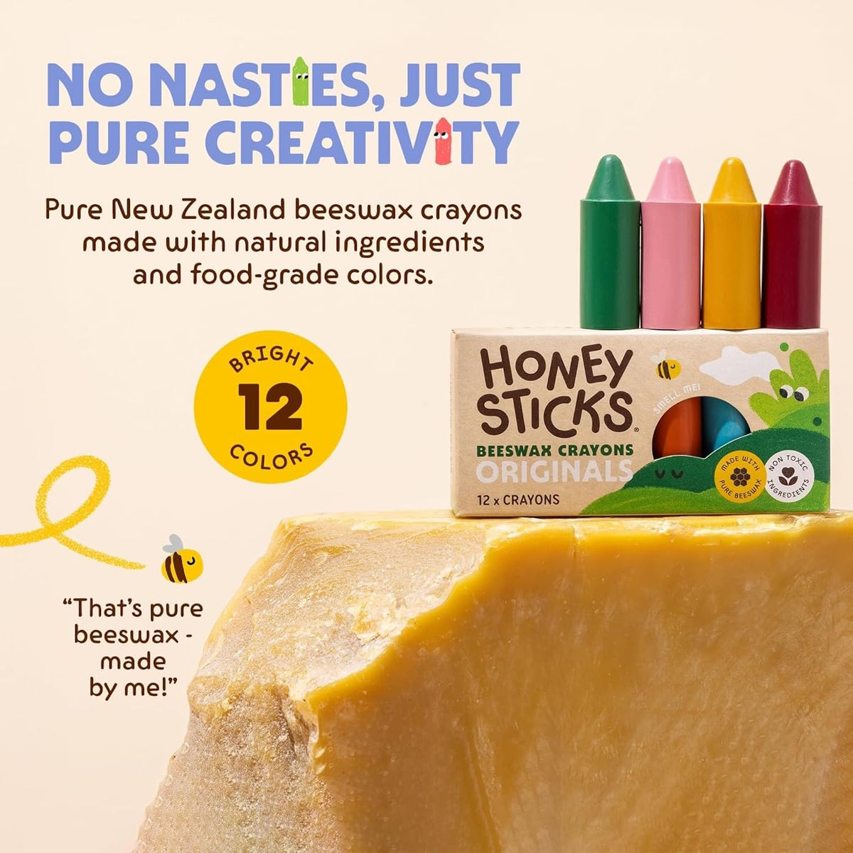Honeysticks chubby-grip crayons support little hands for safe drawing.