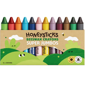 Honeysticks Super Jumbo Crayons pack shot with easy-to-grip, beeswax colors.