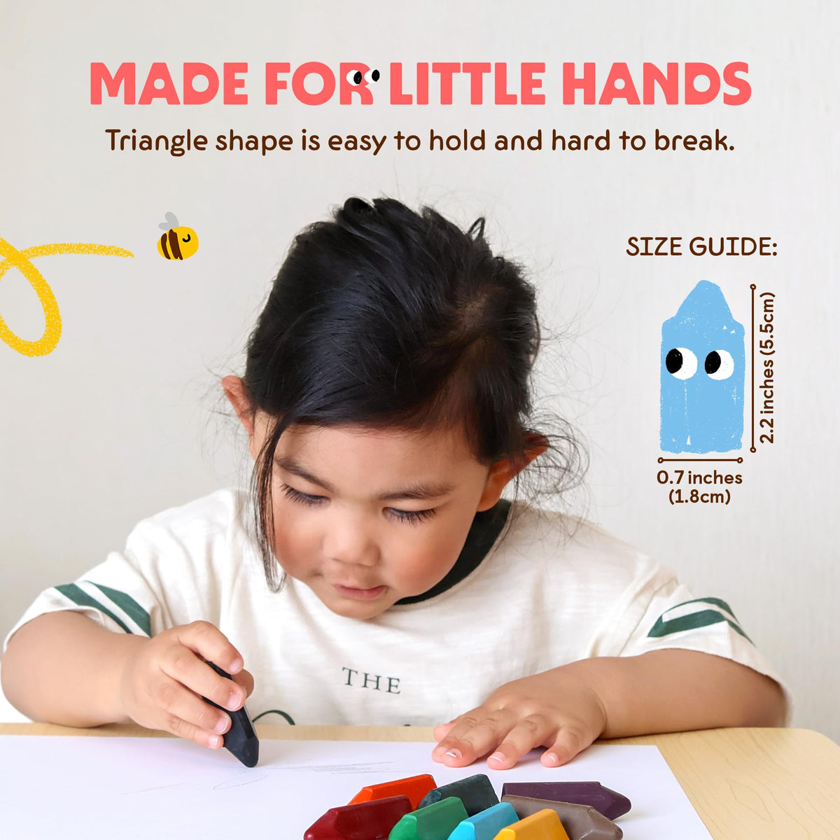 Honeysticks Triangular Crayons durability tip shows sturdy pigments for robust coloring.