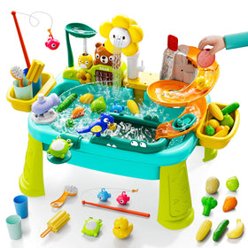 HONEYEAH 4-in-1 play sink with running water in blue for interactive sensory play