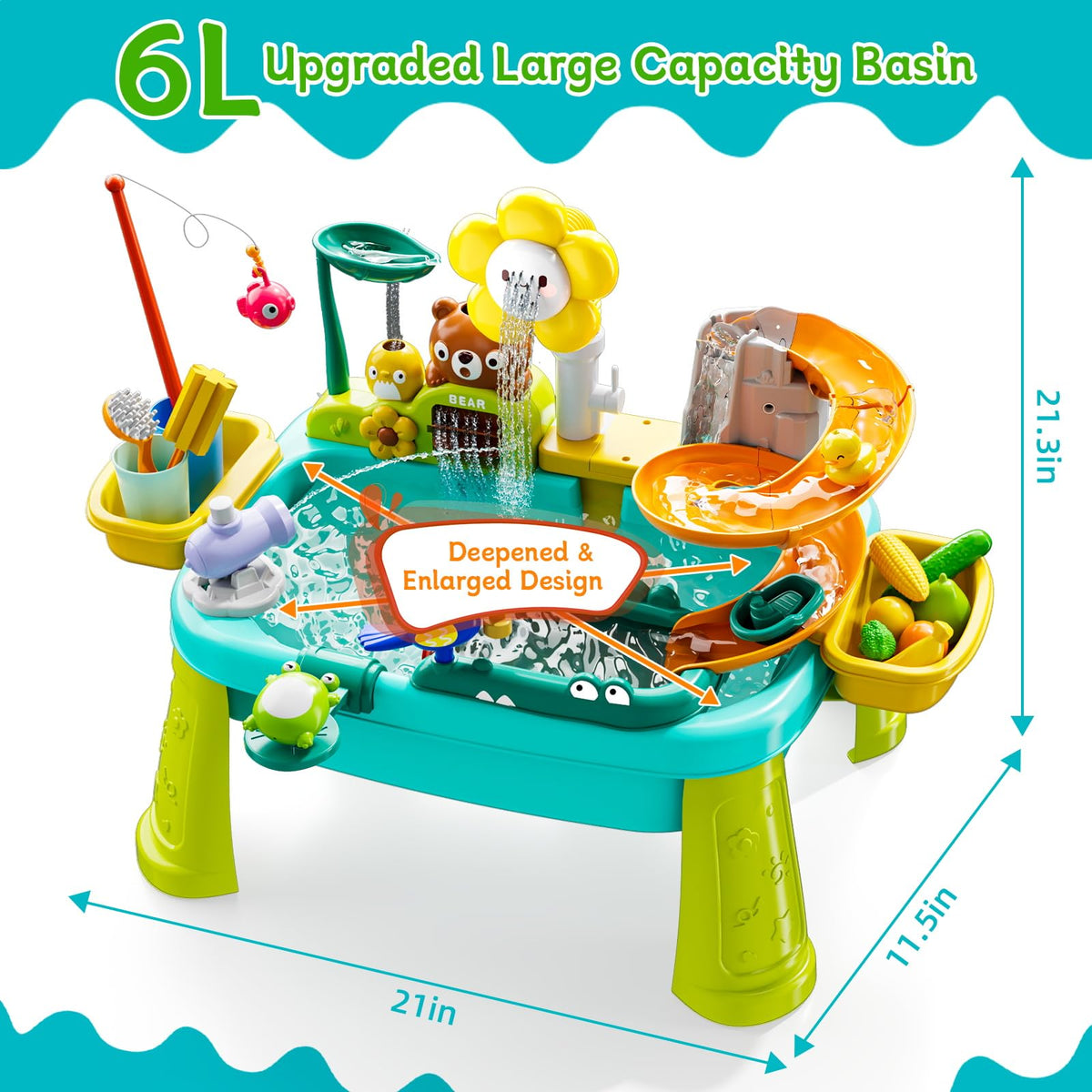 Large capacity water table ideal for extended play sessions