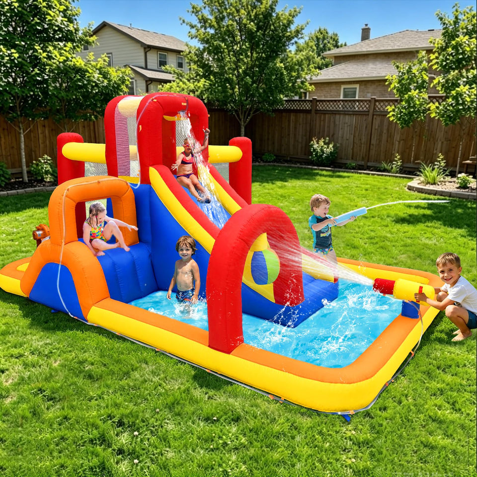 Hongcoral inflatable water slide bounce house, backyard setup for kids 3–10.