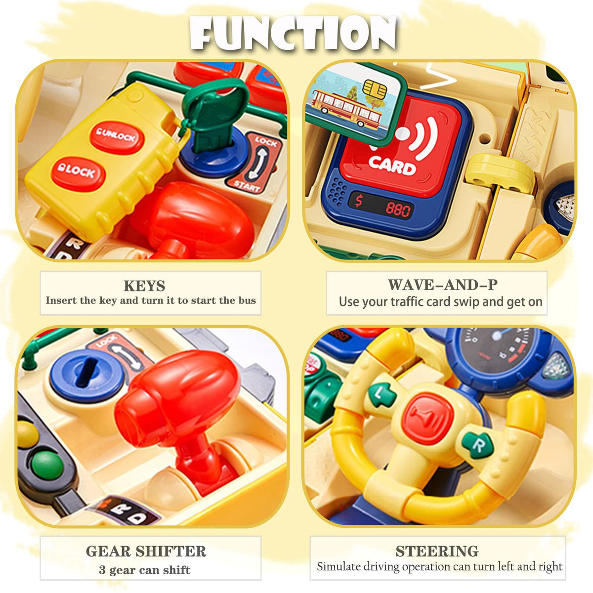 Hongtuo School Bus Toy card swipe area for pretend entry