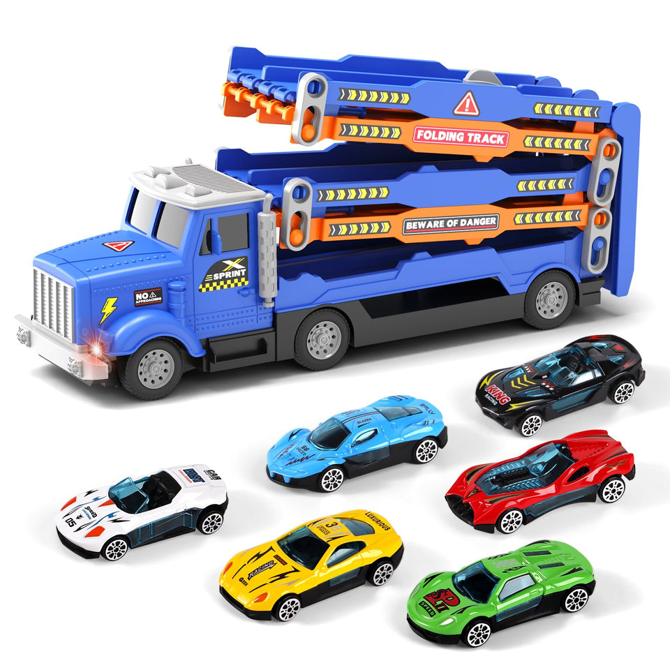 HONGTUO Toddler Truck Track 55-inch foldable, easy setup and space-saving storage.