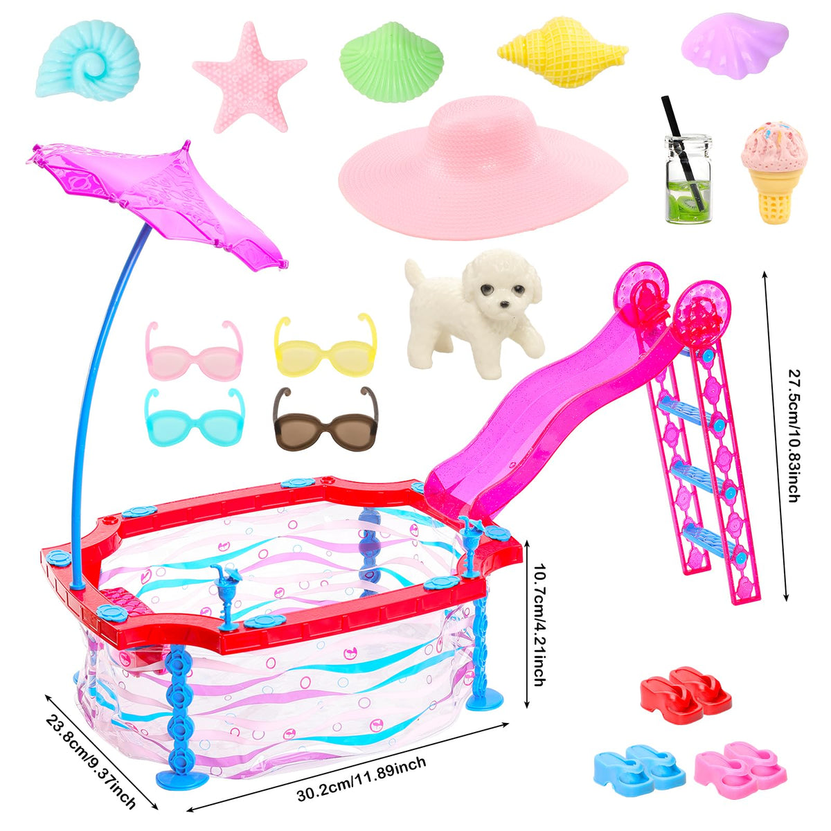 HONLAELLA Glam Pool Playset doll swimsuits collection for stylish pretend beach days.