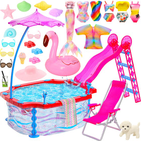 HONLAELLA Glam Pool Playset pool area for dolls' summer fun and imaginative water play.