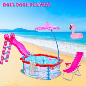 HONLAELLA Glam Pool Playset multiple accessories enable immersive storytelling at pool parties.
