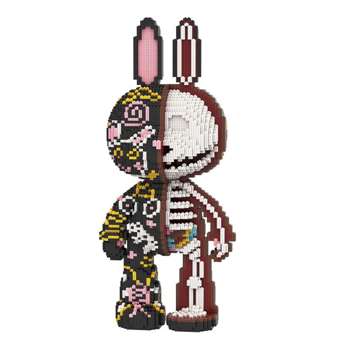 HONLANCH graffiti skeleton rabbit kit, unboxed, vibrant bricks for engaging building sessions.