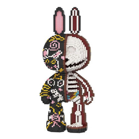 HONLANCH graffiti skeleton rabbit kit, unboxed, vibrant bricks for engaging building sessions.