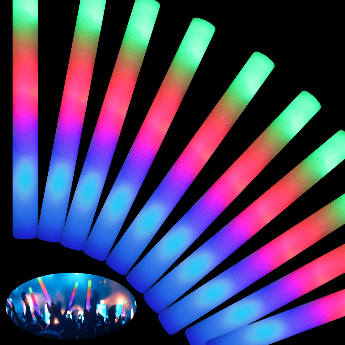HONLYNE 200PCS foam glow sticks glowing for hours at parties