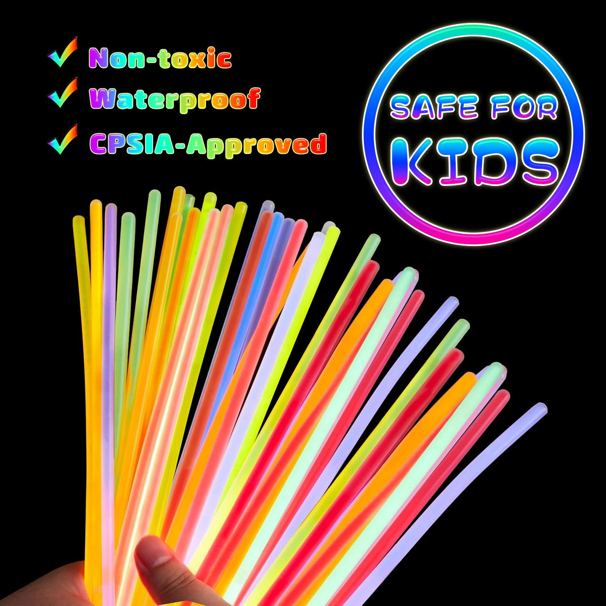 HONLYNE 8-inch glow sticks lighting up vibrant colors for nighttime fun.