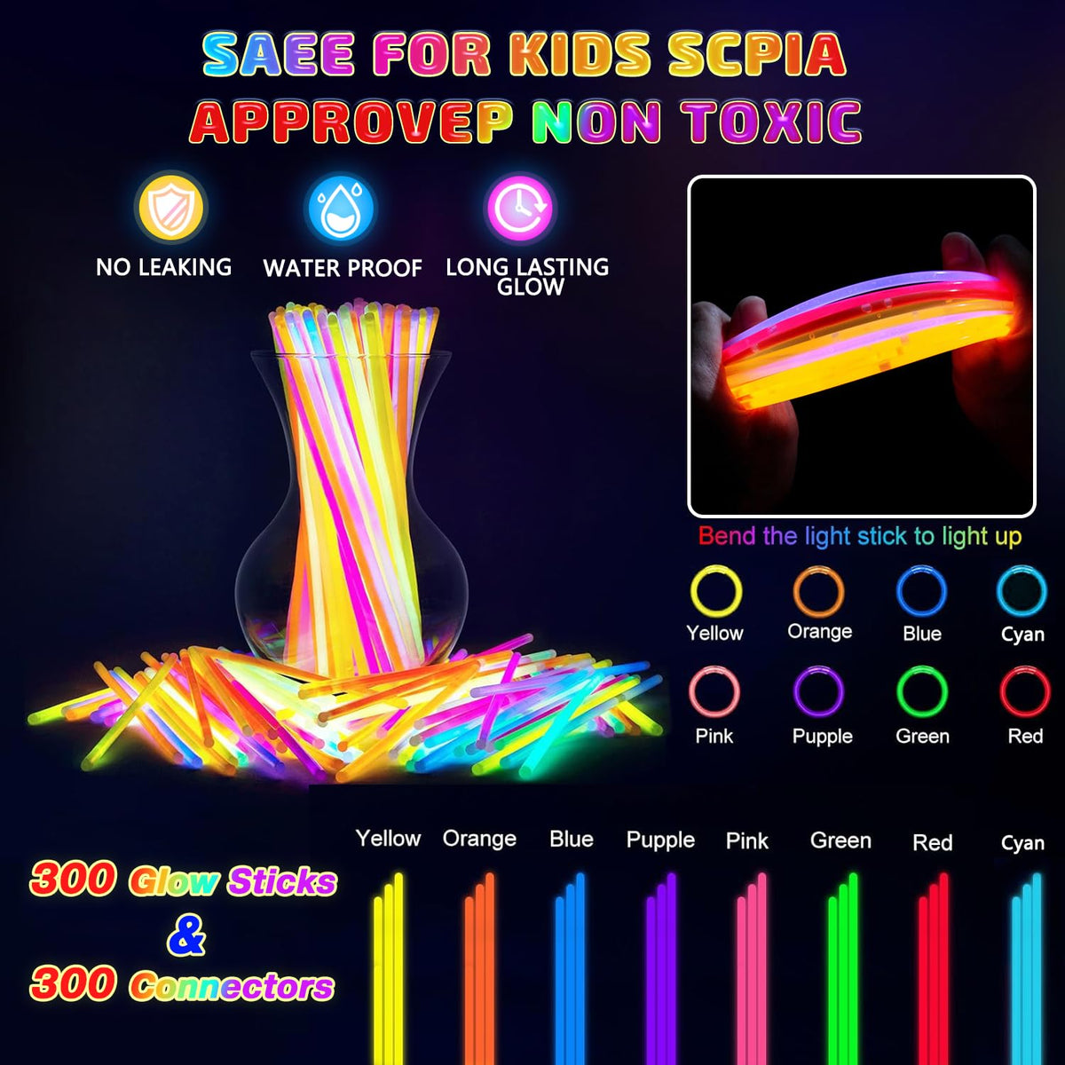 HONLYNE glow sticks activate by snapping and shaking for instant brightness.
