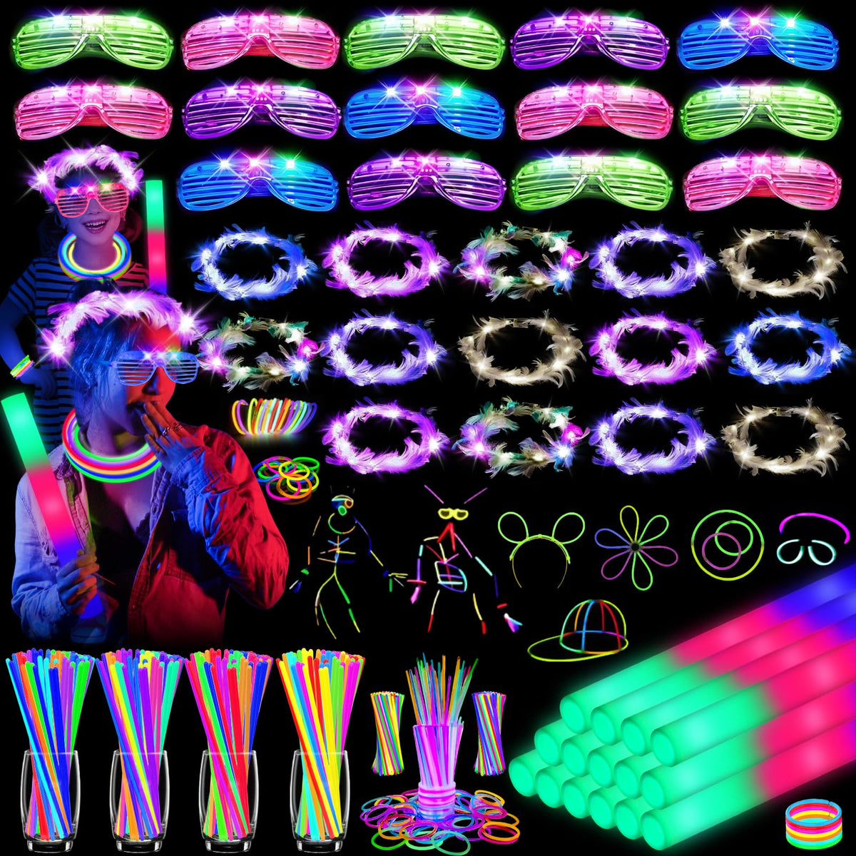 HONLYNE glow party pack with giant foam sticks lights up the dance floor