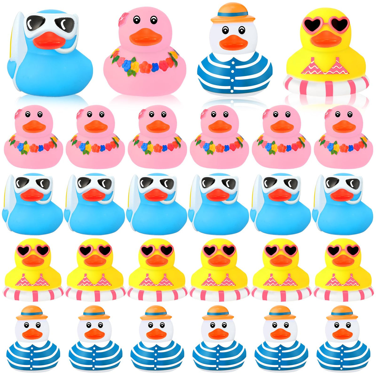 Honoson 48-piece ducks with flower wreaths, ideal for bath or party decor.