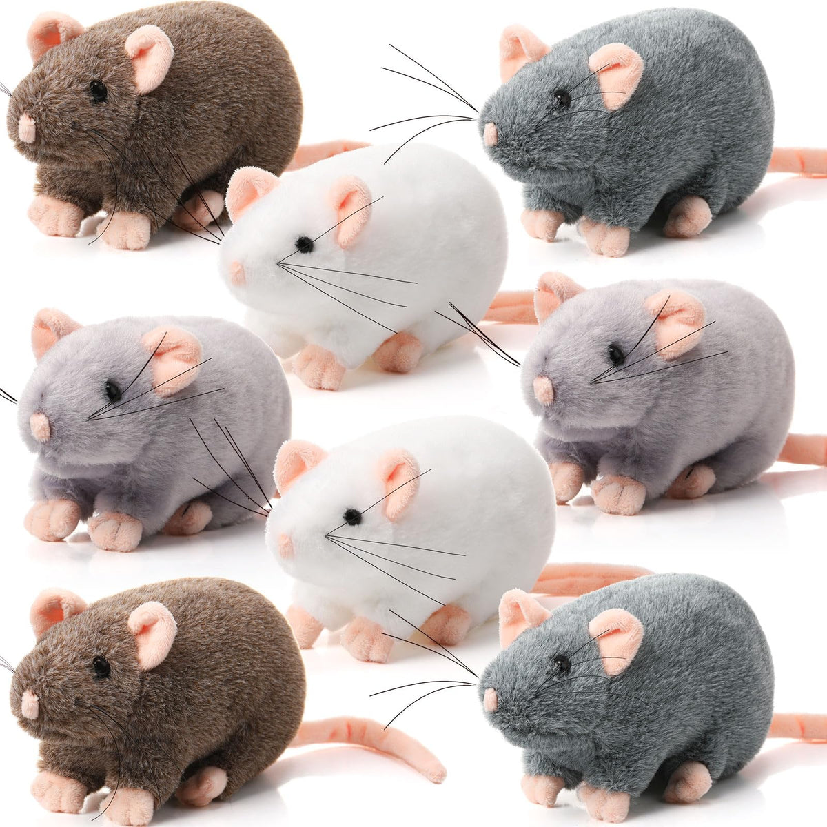 Honoson 8pcs rat plush toys in light gray for soft cuddles and imaginative play.