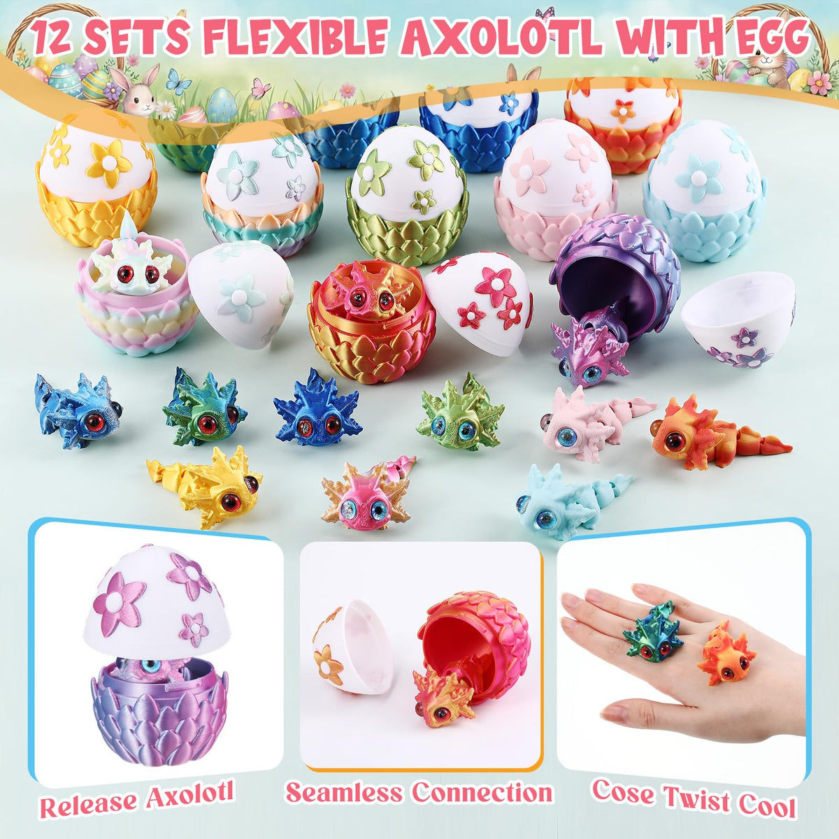 Honoson articulated axolotl figure in a dragon egg for tactile play.