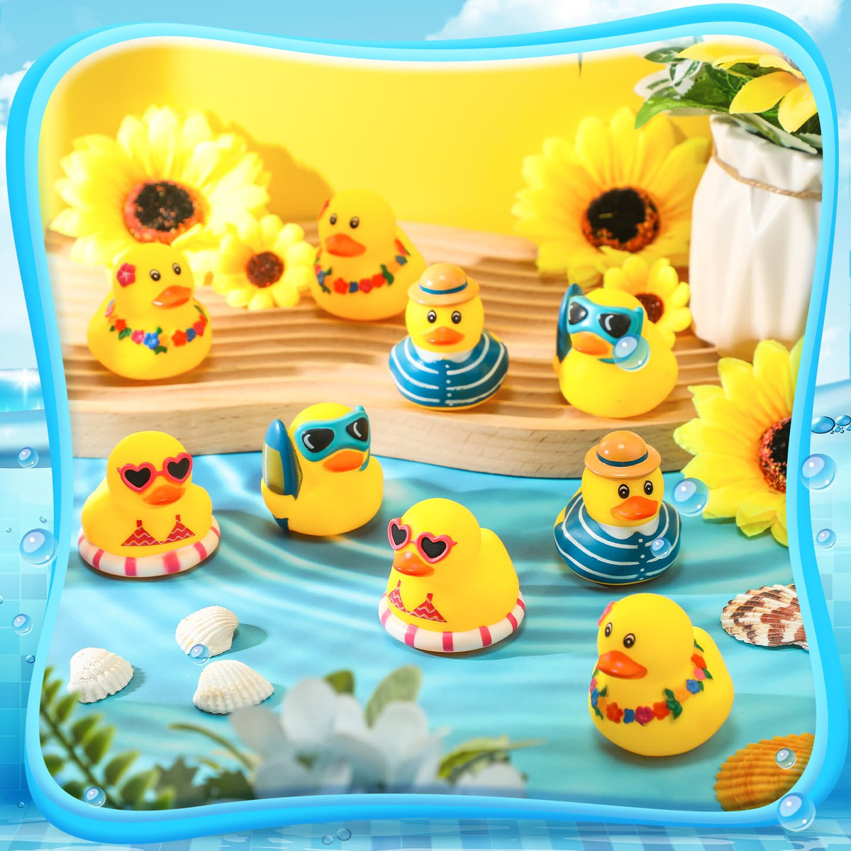 Honoson blue-striped shirt duck creates sunny poolside ambiance for events.