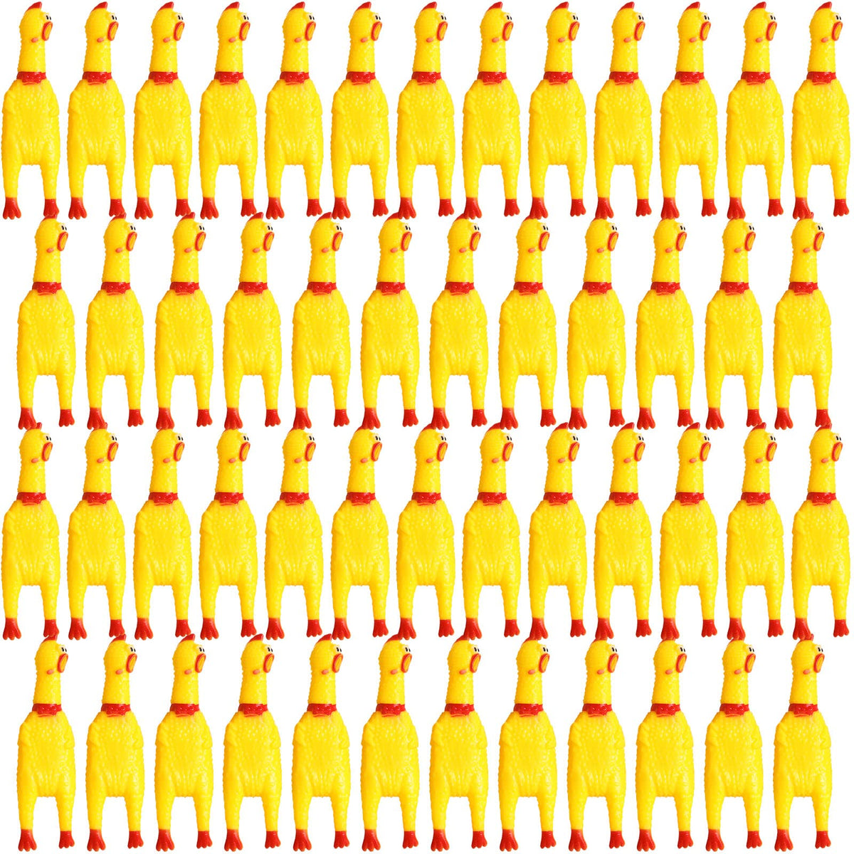 Honoson bulk pack rubber chickens yellow for party fun and shared squeezes.
