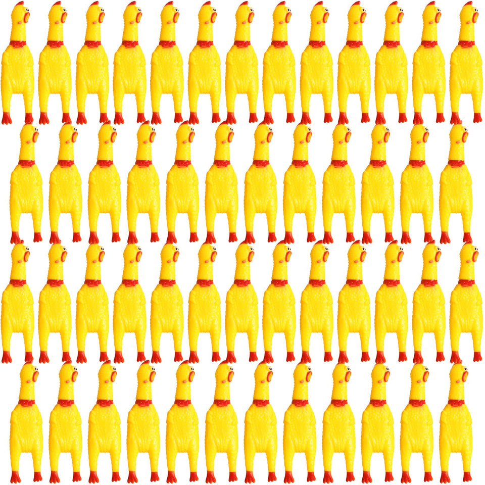 Honoson bulk pack rubber chickens yellow for party fun and shared squeezes.