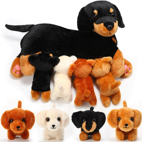 Honoson dog mommy plush set with four puppies for imaginative play and cozy snuggle times.