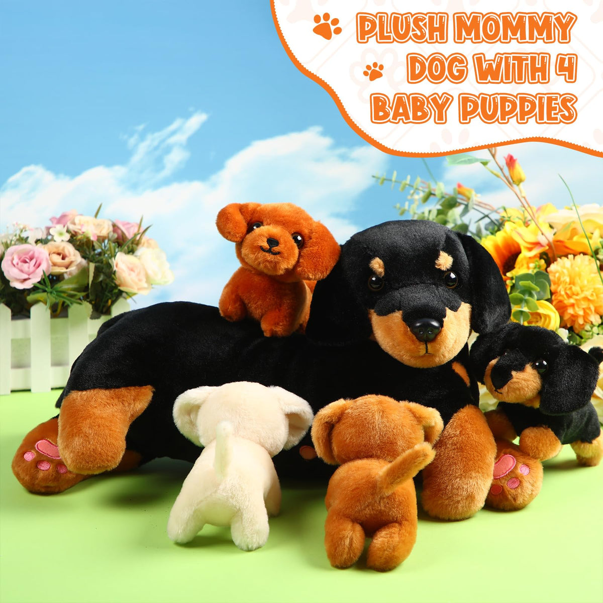 Honoson dog puppy plush cream—soft, kid-friendly companion for tea parties and stories.