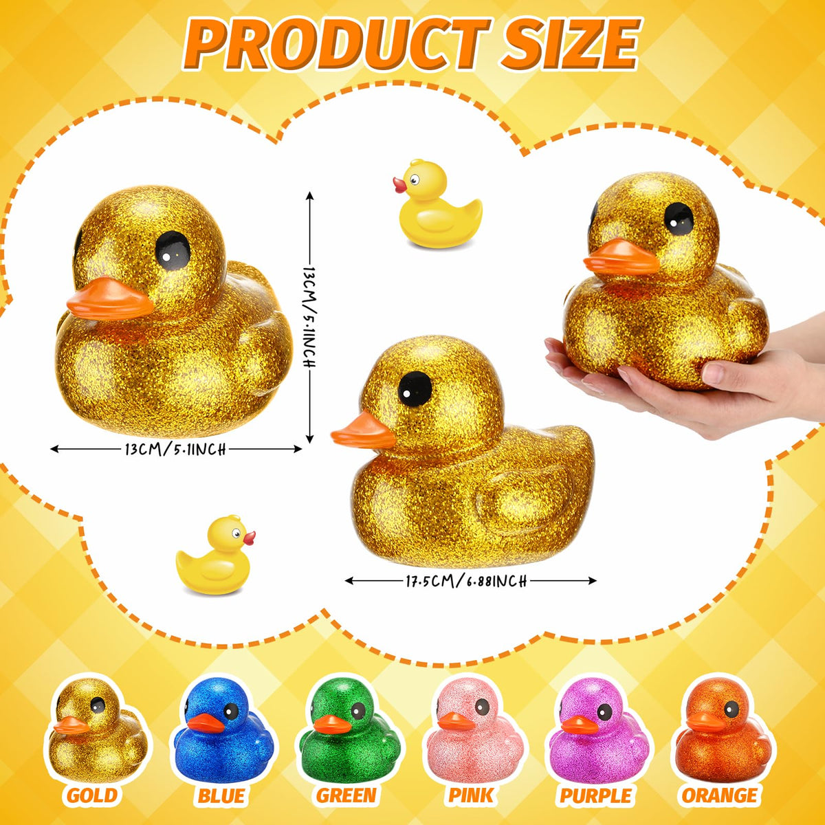 Honoson giant glitter rubber duck blue enhances sensory play in tub or pool.