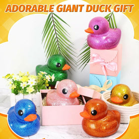 Honoson giant glitter rubber duck orange cheerful toy for sunny summer bath time.