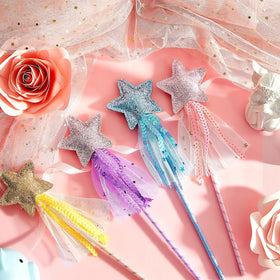 Honoson glitter star wand blue top view, perfect for birthday celebration costumes.