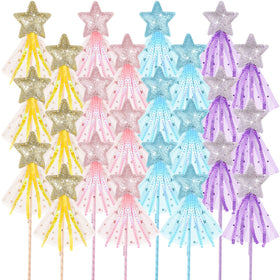 Honoson glitter star wand pink top view, ideal for pretend princess play.