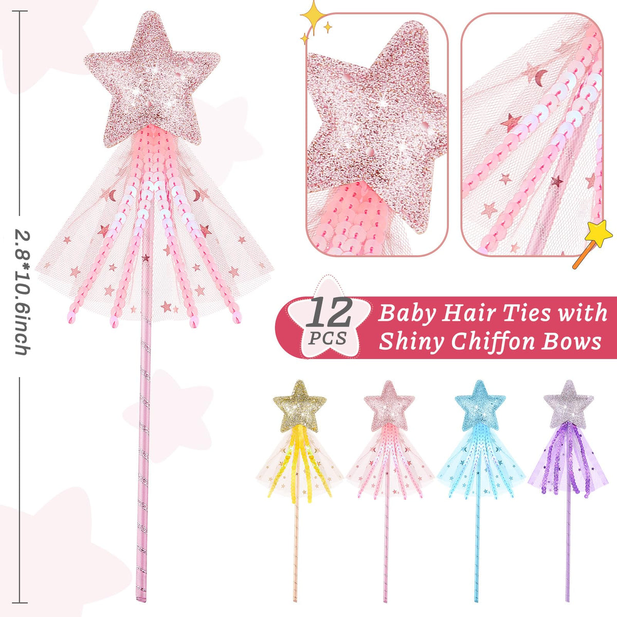 Honoson glitter star wand purple top view, adds magical color to dress-up.