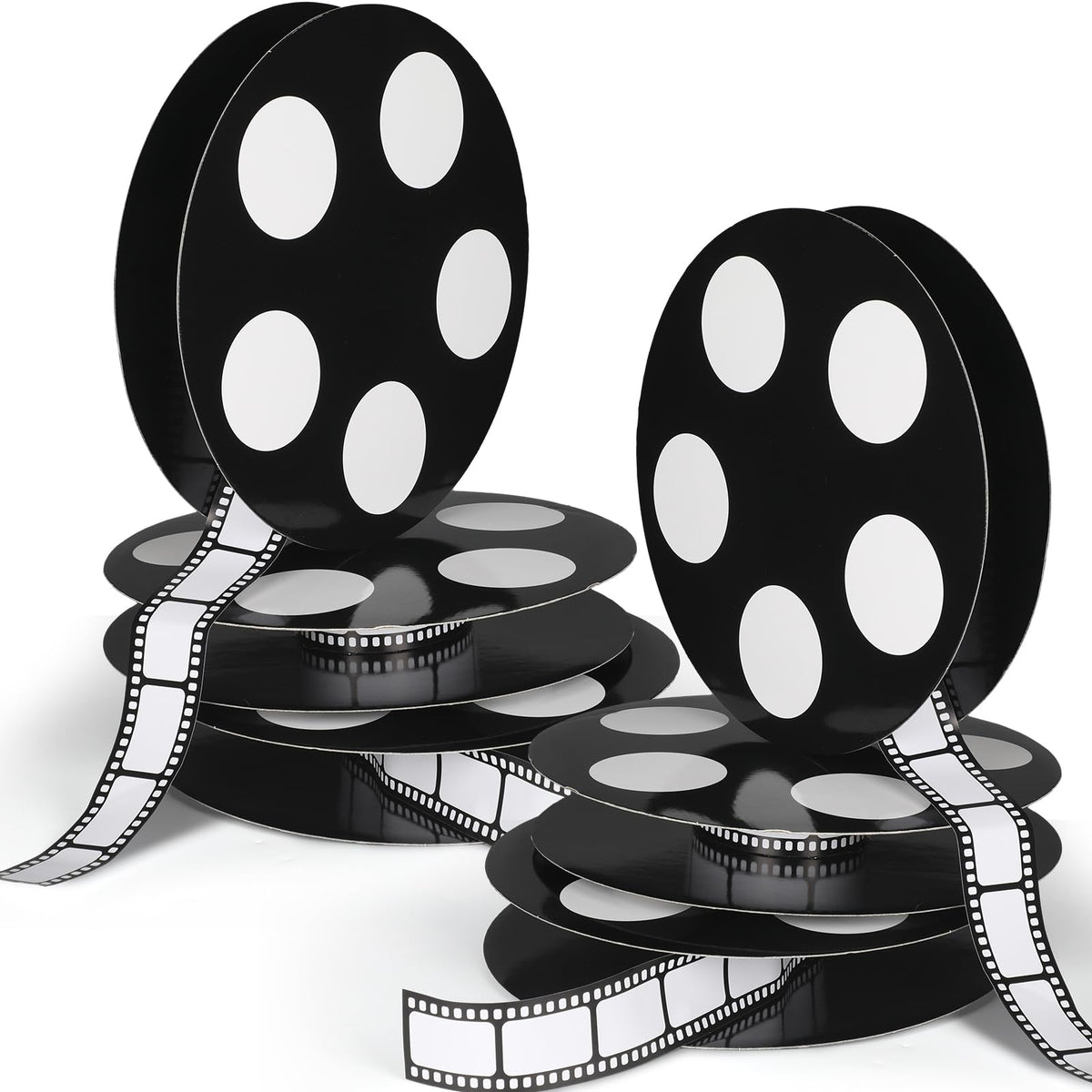 Honoson movie reel centerpiece with filmstrip focus creates a bold party backdrop.