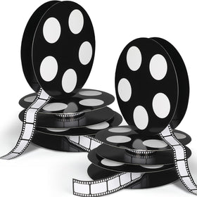 Honoson movie reel centerpiece with filmstrip focus creates a bold party backdrop.