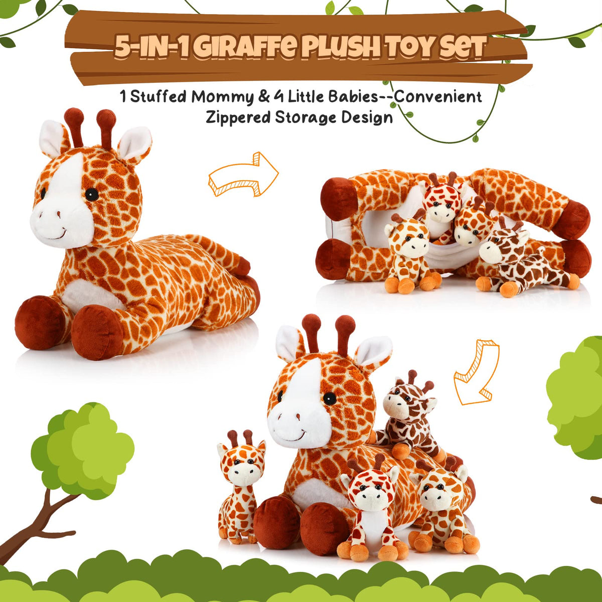 Honoson Valentine Giraffe baby3-zippered-tummy plush brings colorful, friendly decor to rooms.