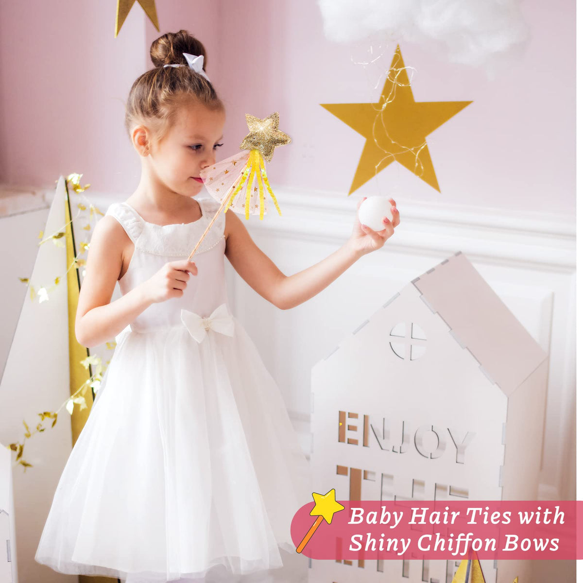 Honoson wand ribbon gauze detail, delicate finish for dress-up accessories.