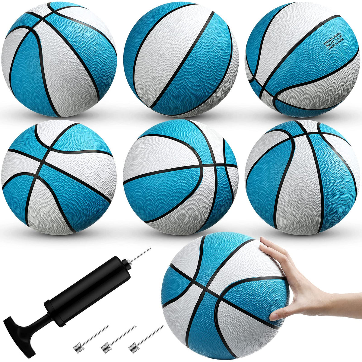 Honoson 6-pack water basketballs in light blue with black trim ready for pool play.