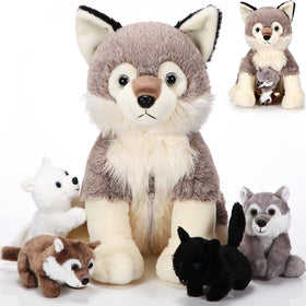 Honoson wolf plush mother with babies; cozy bedtime companion and imaginative playtime