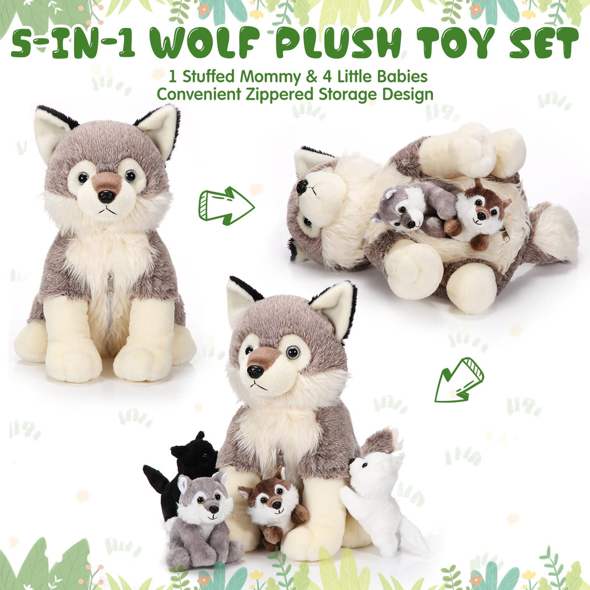 Honoson wolf plush packaging; gift-ready presentation for birthdays and holidays
