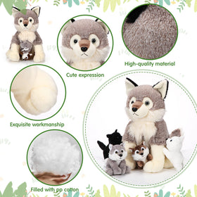 Honoson wolf plush close-up; soft fabric and huggable texture