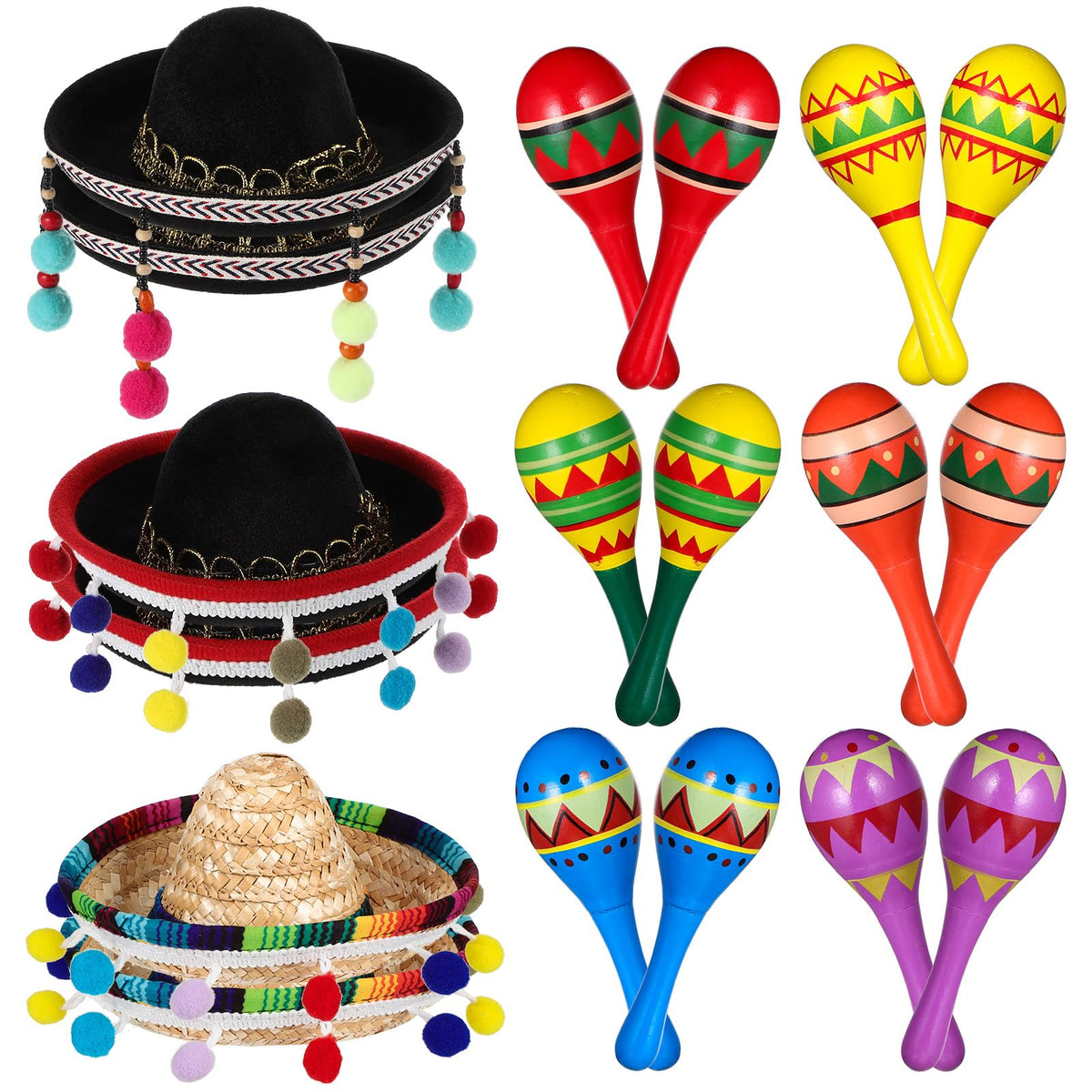 Honoson wooden fiesta maracas with vibrant colors, perfect for lively party ambiance.