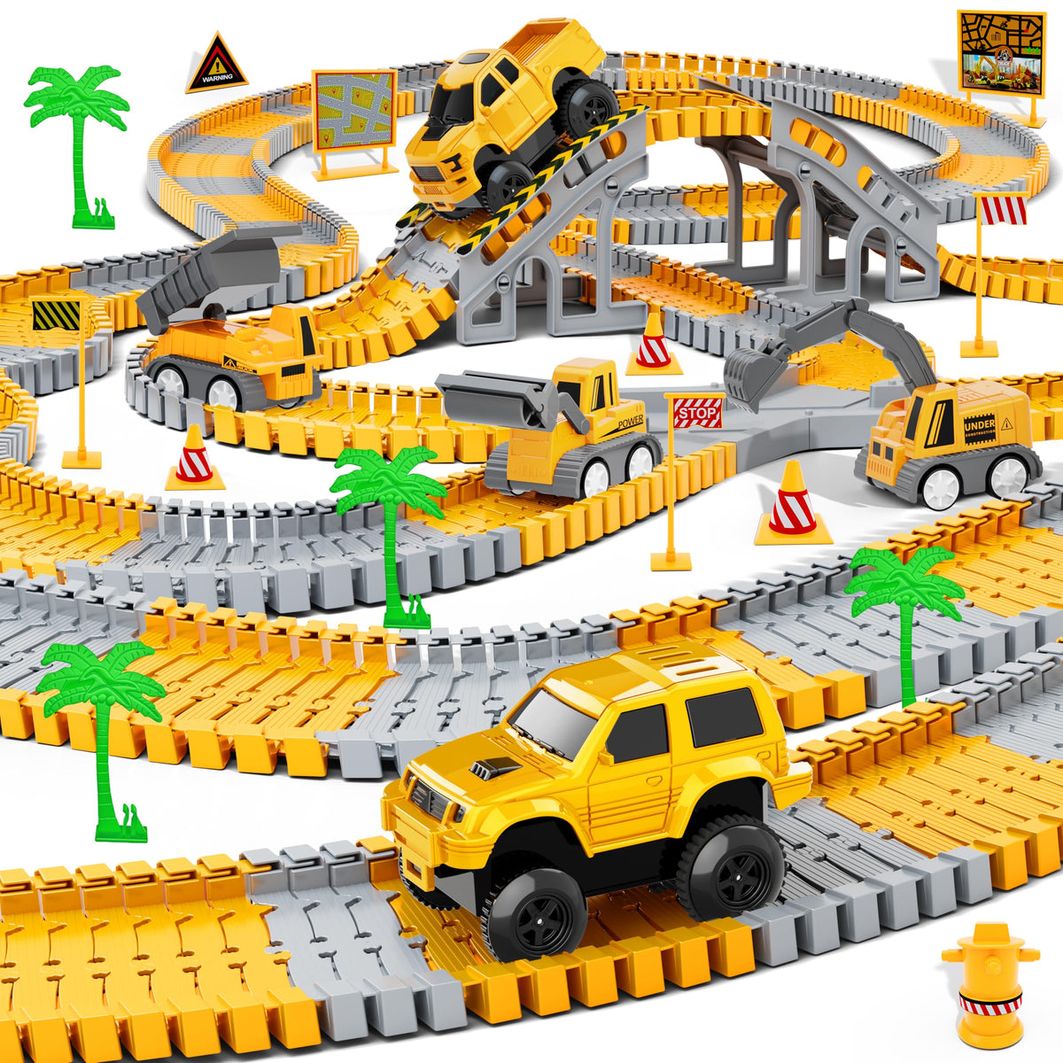 Hony construction race track bridge offers durable, engaging play for young engineers.