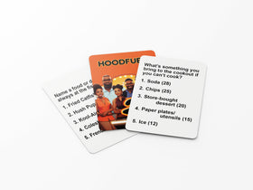 HoodFued 2 cards featuring music and slang questions spark conversation.