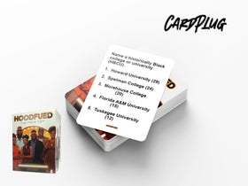 HoodFued teams compete with a scoreboard, encouraging friendly rivalry and memory sharing.