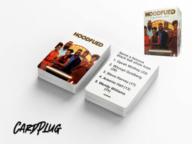 HoodFued trivia cards in hand support interactive learning and cultural conversation.