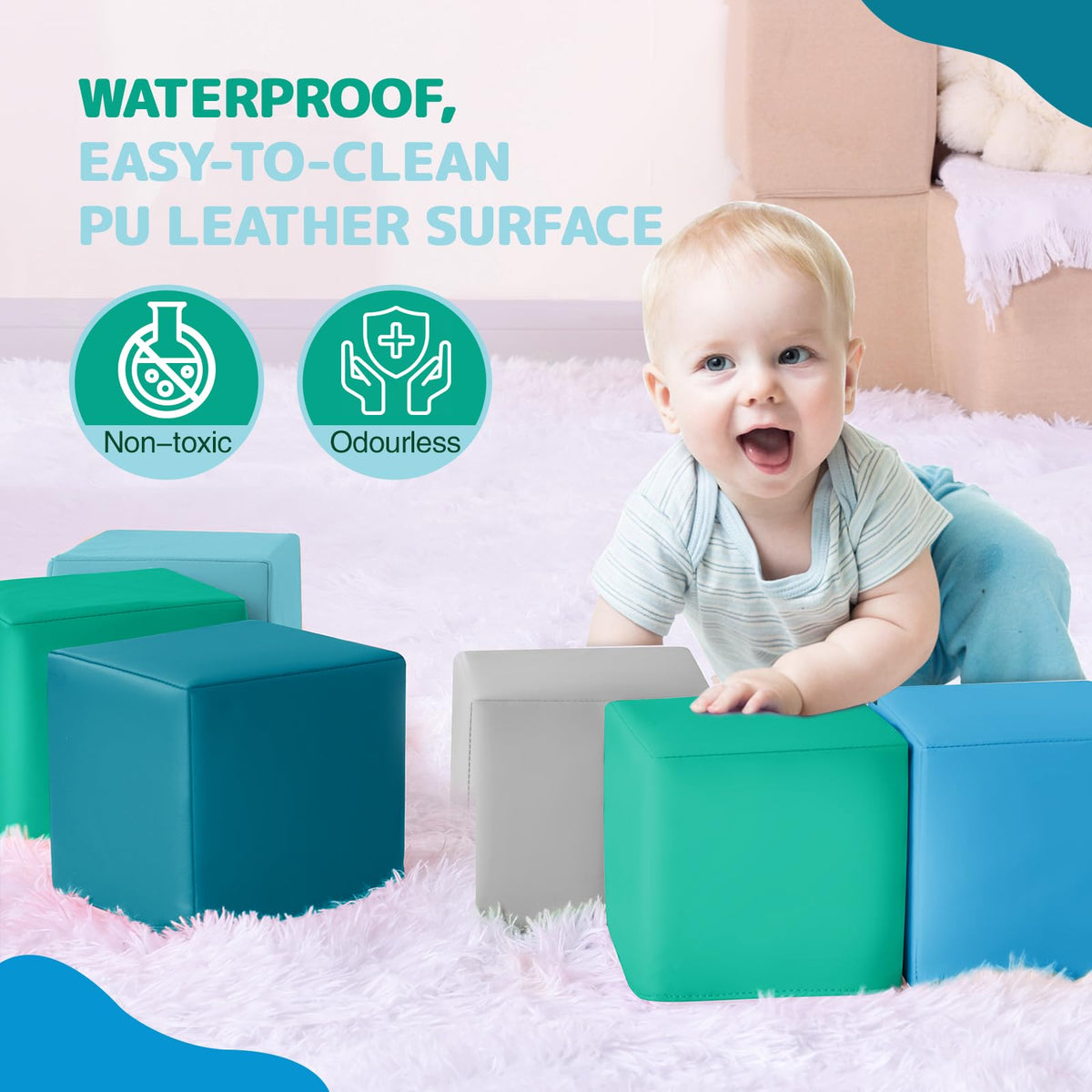 Hoohtoot foam blocks with removable fabric covers that are washable