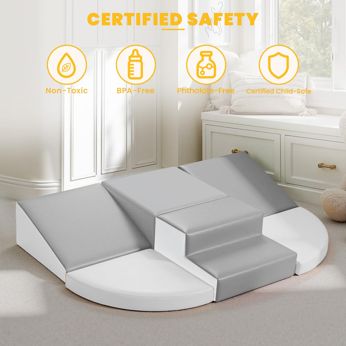 Hoohtoot climbing blocks with Velcro provide stable, adjustable setup.