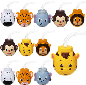Hoolerry zoo cups with elephants design, reusable for safari parties.
