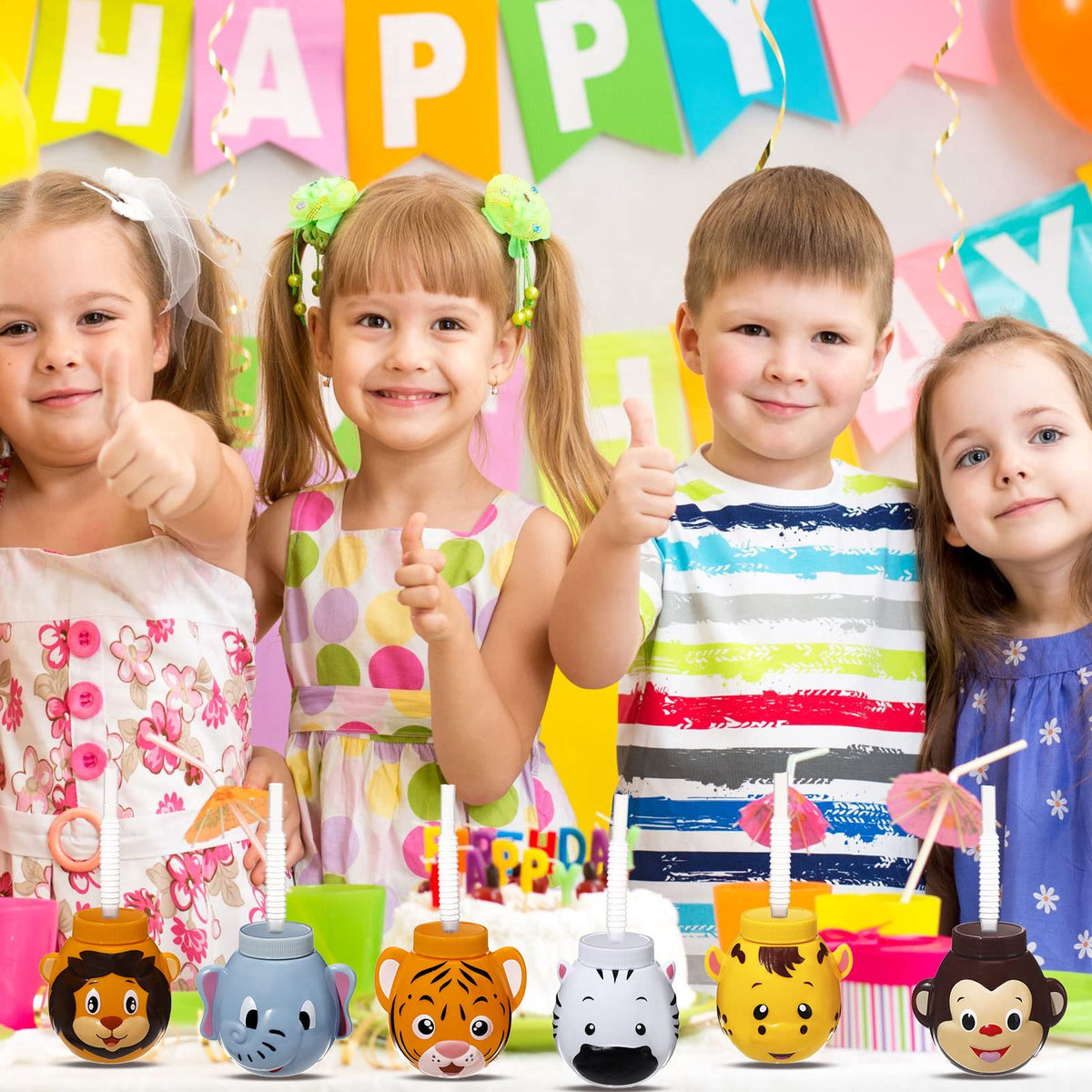 Hoolerry zoo cups giraffes motif, kid-friendly and reusable for celebrations.