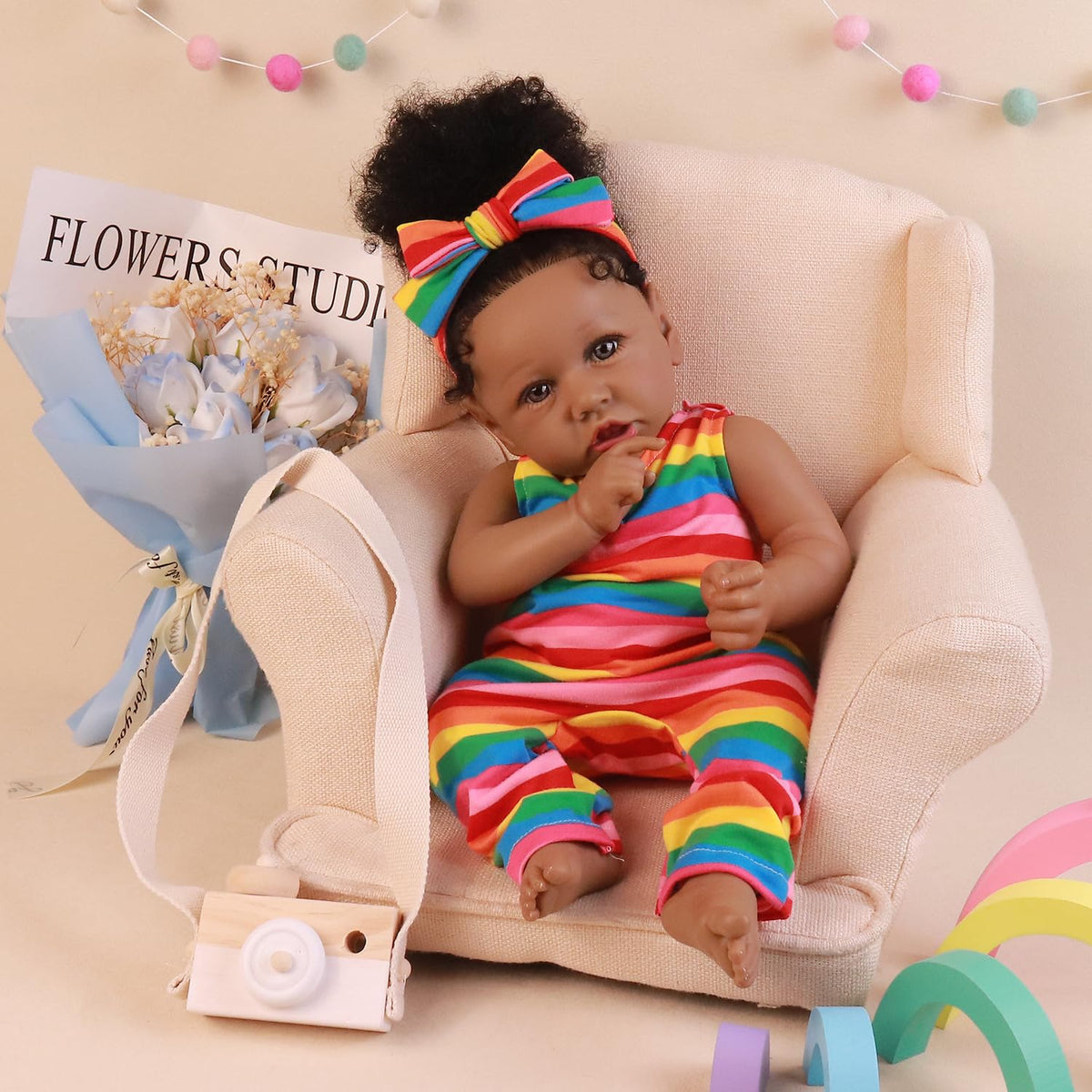 HOOMAI lifelike doll with rooted black hair ready for styling