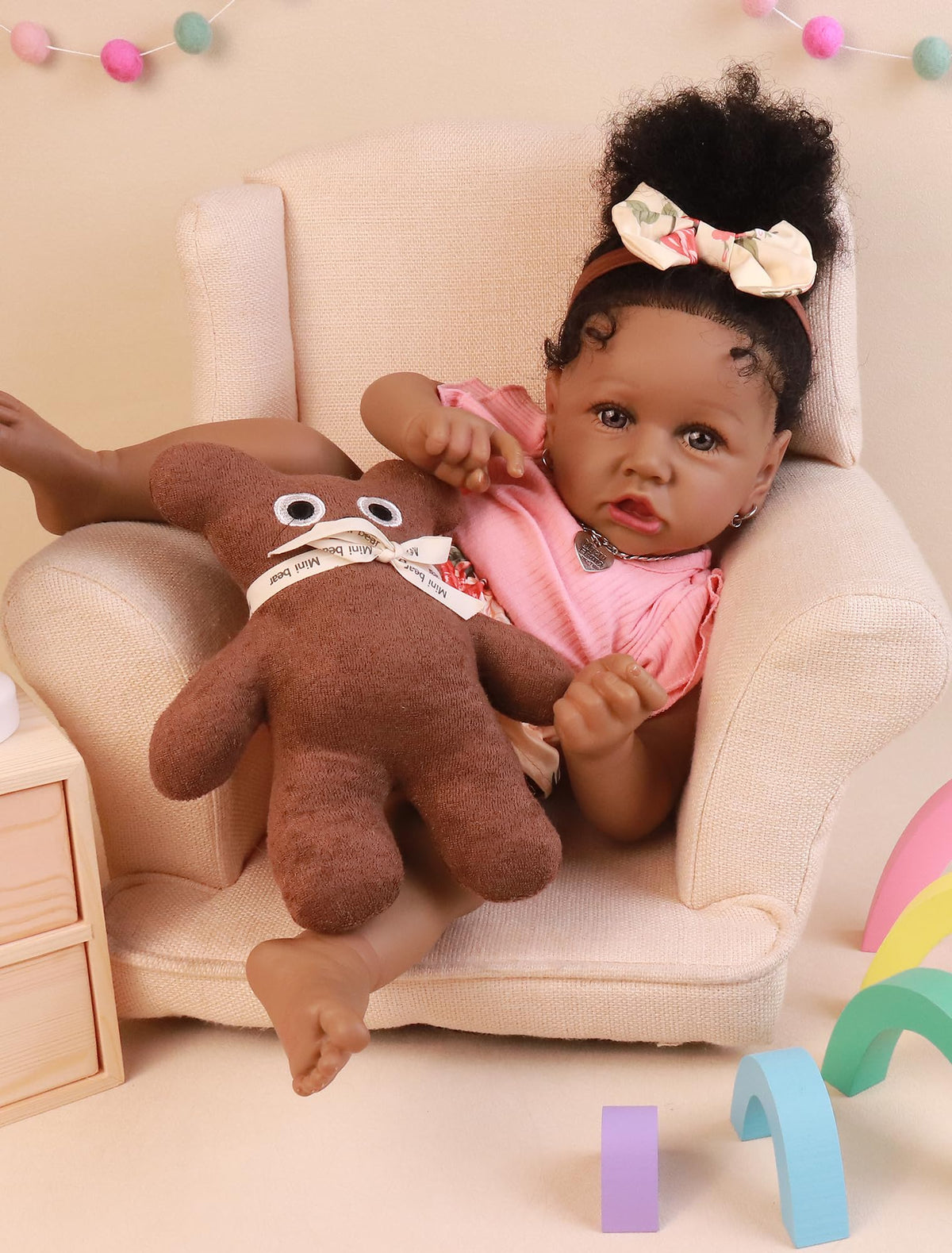 HOOMAI reborn doll with blue eyes and rooted hair for imaginative play